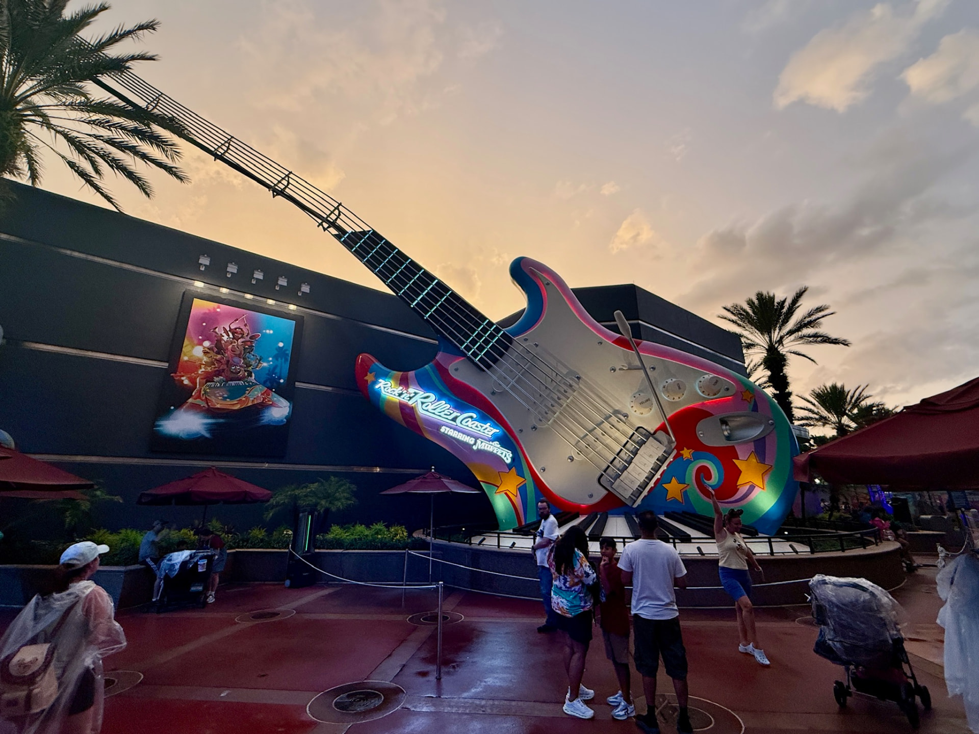 Rock 'n' Roller Coaster guitar at Hollywood Studios at sunset