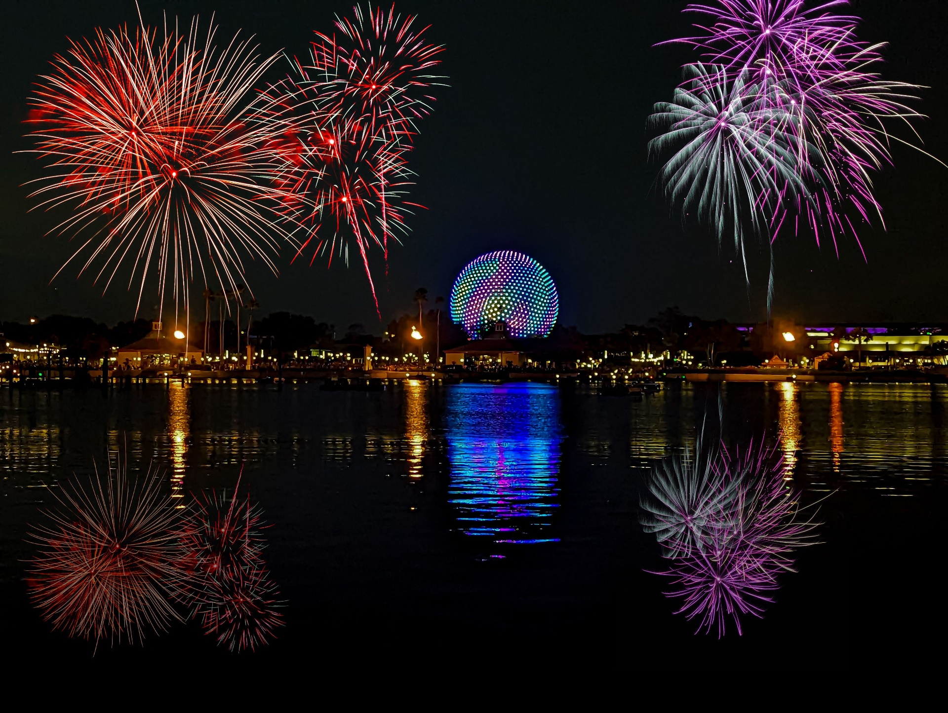 EPCOT Spaceship Earth at night