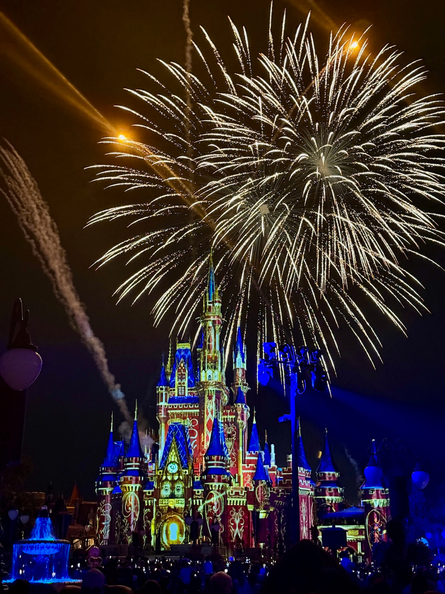 Golden fireworks over Cinderella Castle