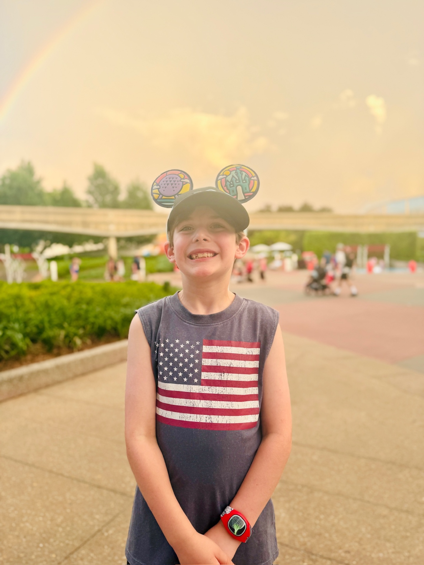 Little boy in flag shirt on Main Street